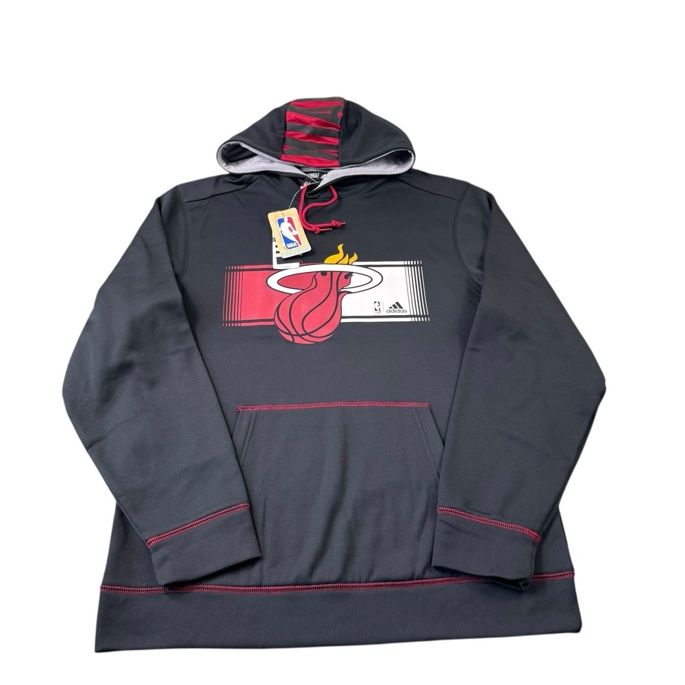 Adidas Miami Heat Black Spellout Climawarm Hoodie Mens Medium 441FA NWT